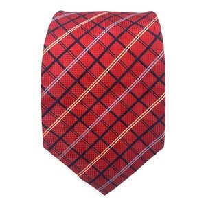 Jos. A. Bank Red Silk‎ Classic Grid Pattern Formal Business Necktie Men